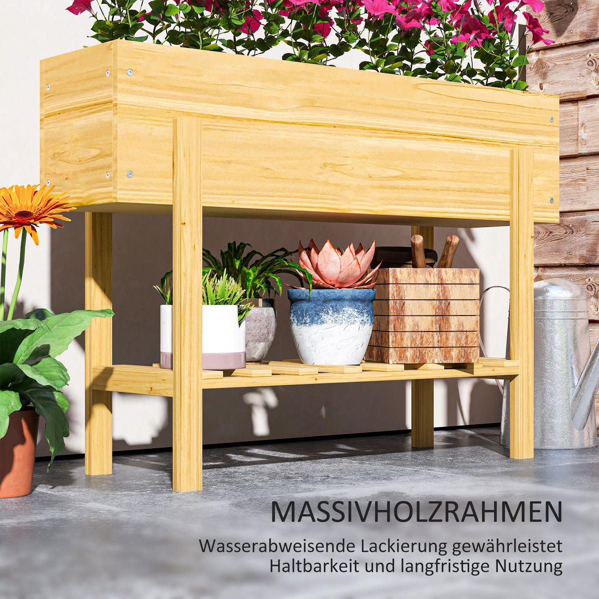 HOCHBEET mit Regal - Naturfarben, Holz (30/70.5/100cm) - Outsunny