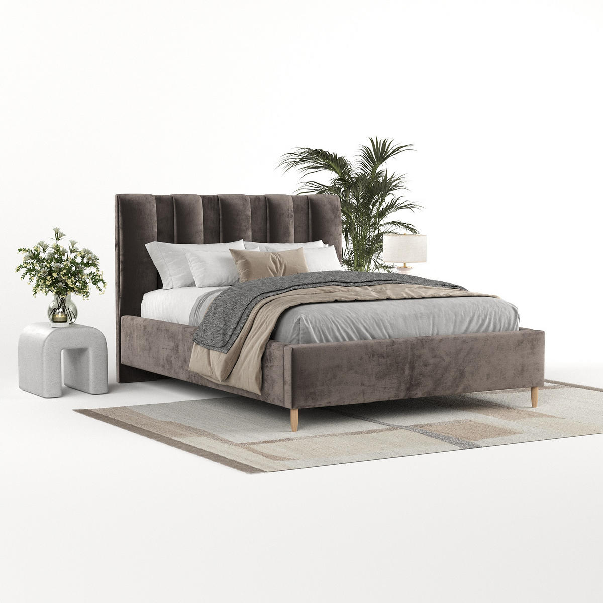 POLSTERBETT Loom 180/200 cm Braun im Lotta Stoff - Naturfarben/Braun, Holz/Holzwerkstoff (180/200cm) - AltaBeds