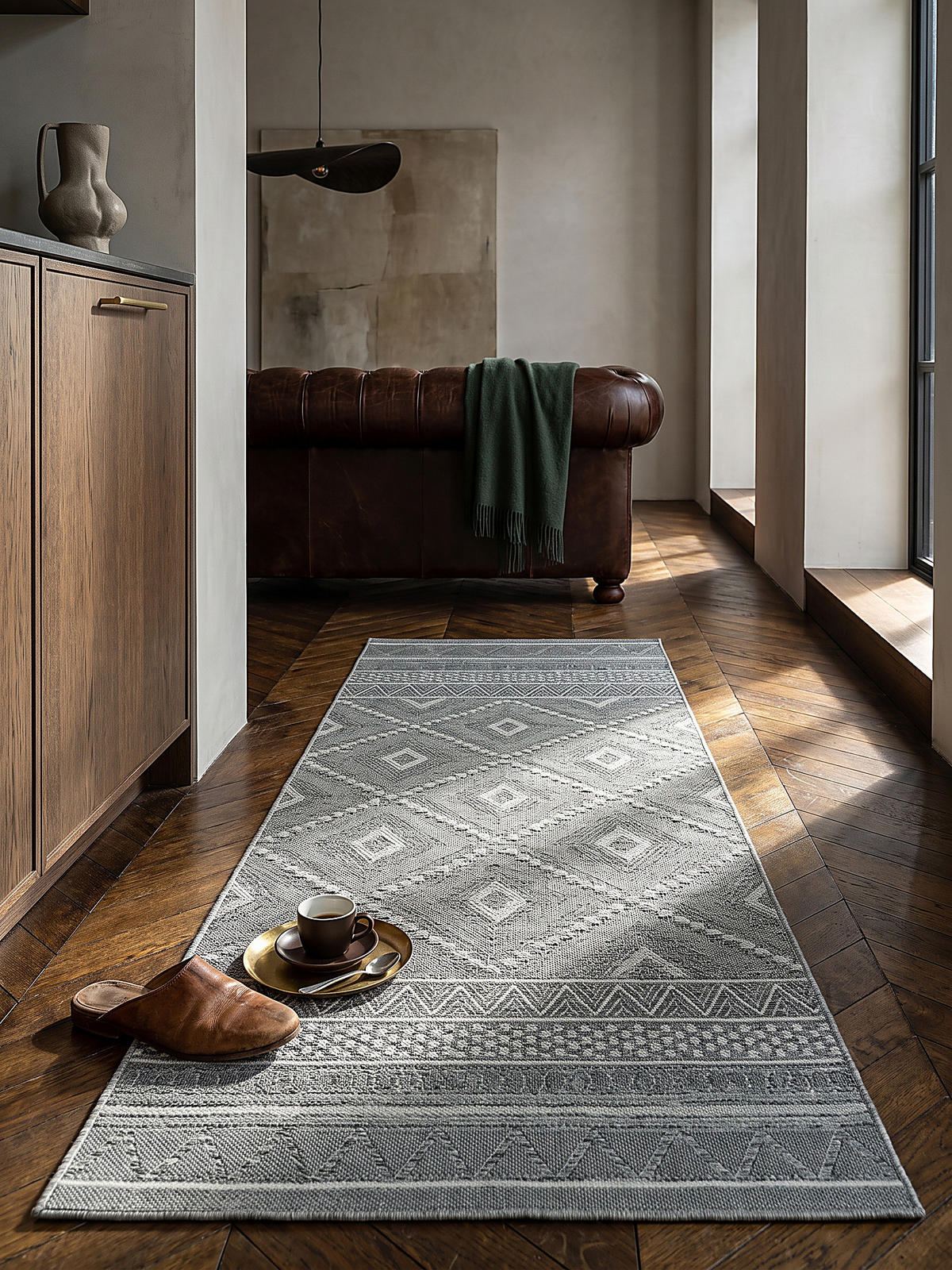 LÄUFER ESERA Ethno-Rauten Polypropylen Grau 67 x 180 cm - Grau, Textil (67/180cm) - KADIMA DESIGN