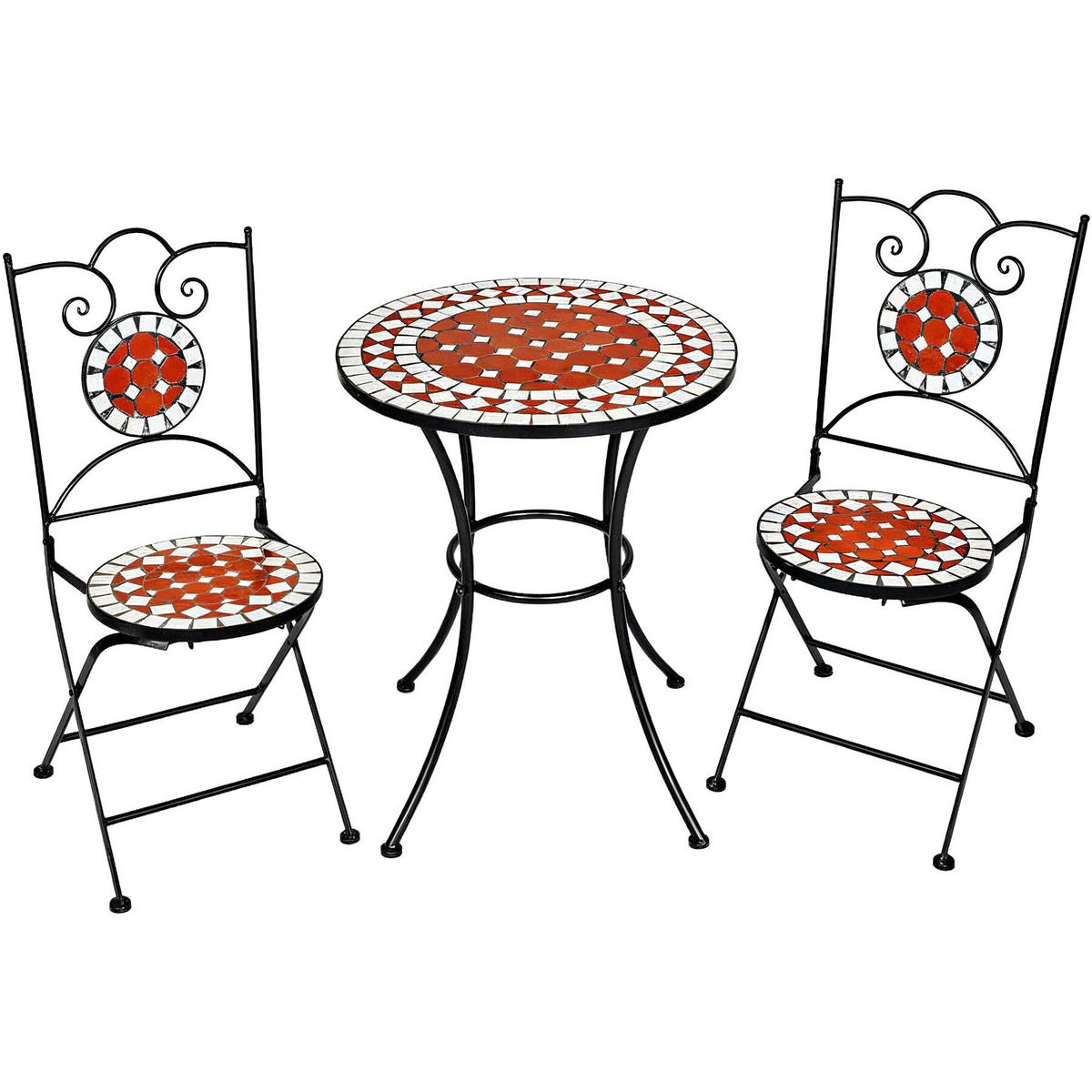 MOSAIK-GARTENGARNITUR Neapel, filigranes Design, braun - Braun, Naturmaterialien/Keramik - tectake