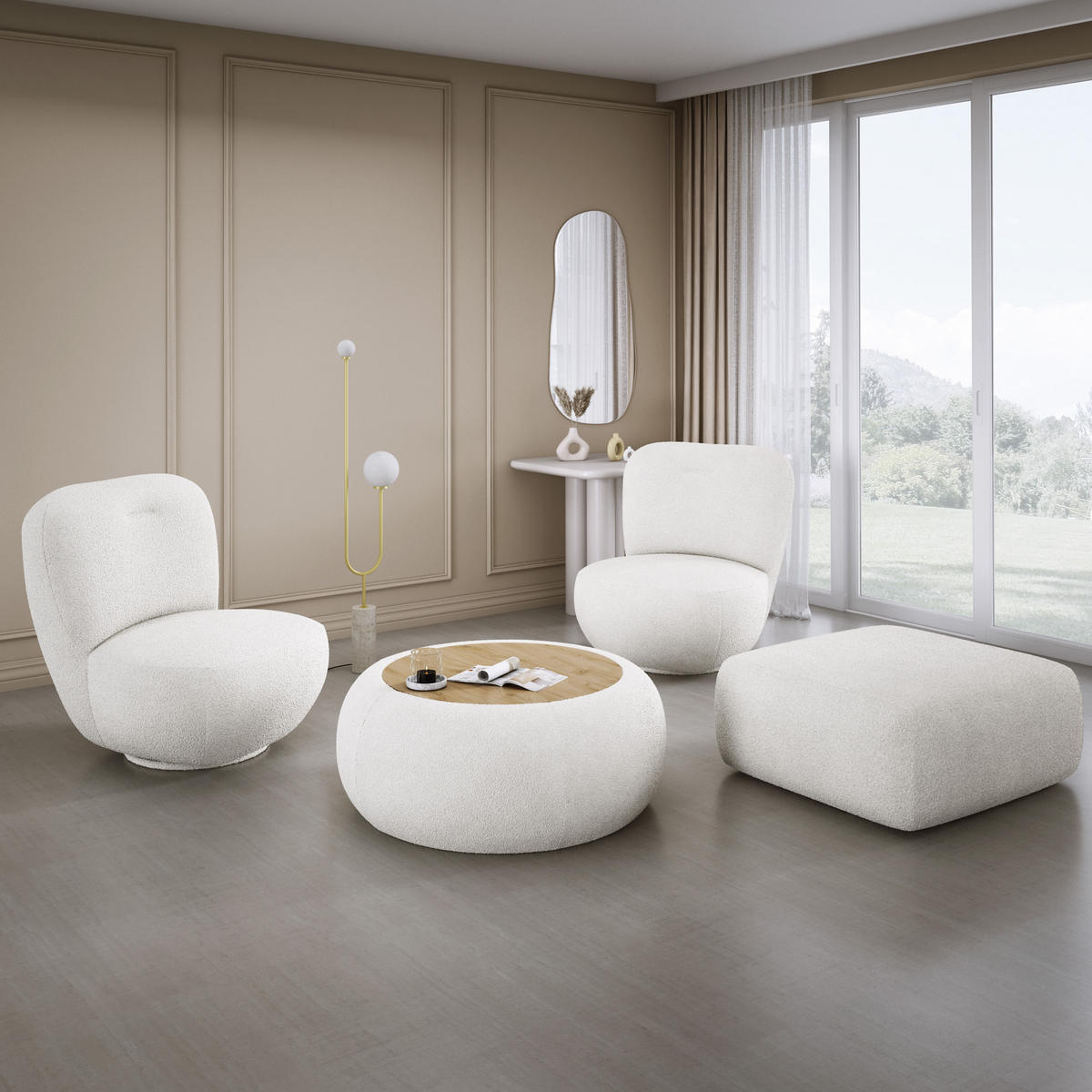DREHSESSEL LUIS, Freistehend, Sitz drehbar 360°, 39x82x56 cm, WEISS - Weiß, Holz/Textil (82/72/66cm) - DomoHome