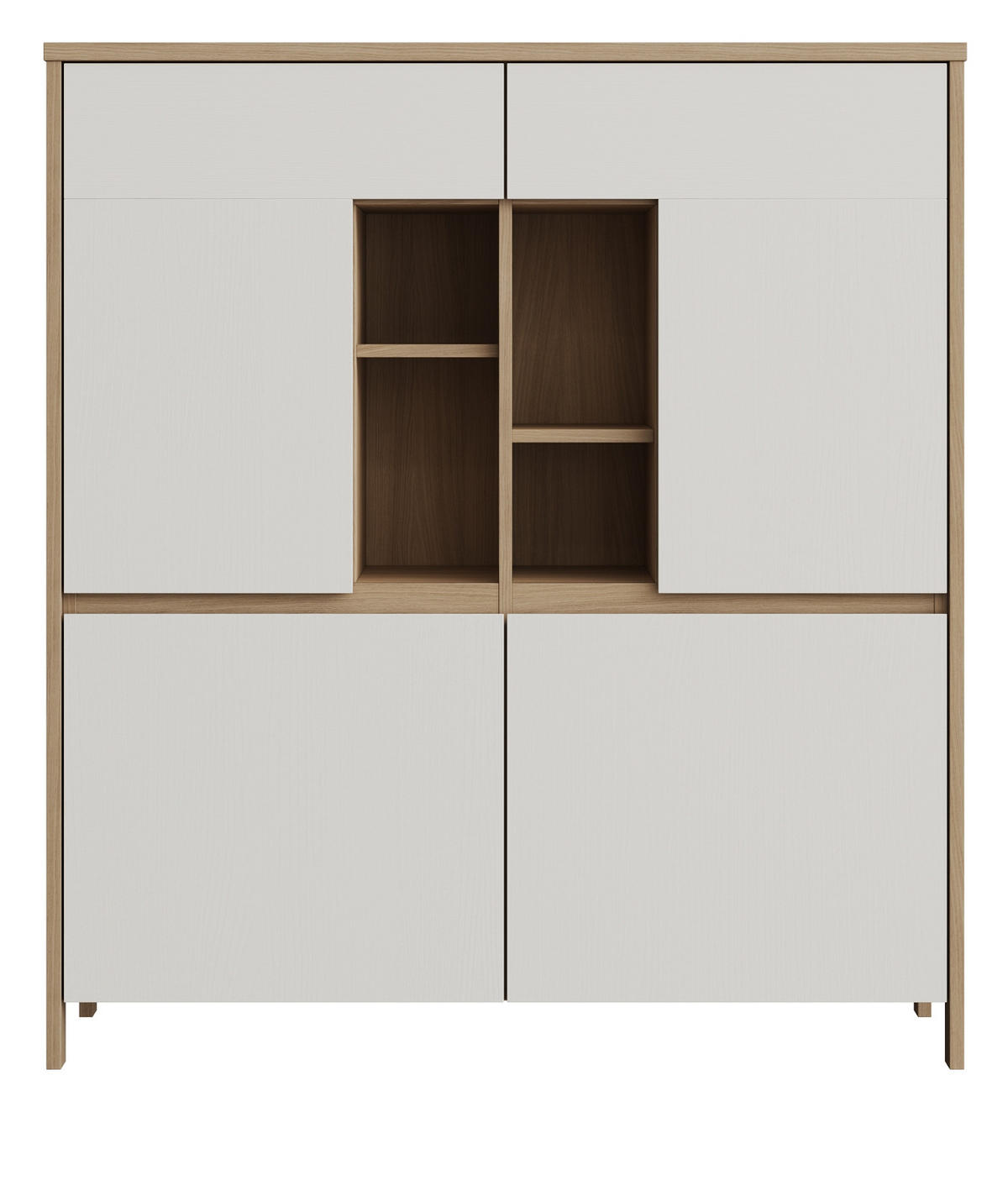 HIGHBOARD weiß, Eiche 111 cm, Kommode skandinavisch mit Soft-Close, Finnes - Eichefarben/Weiß, Holzwerkstoff/Metall (111/125/39cm) - Furn.Design