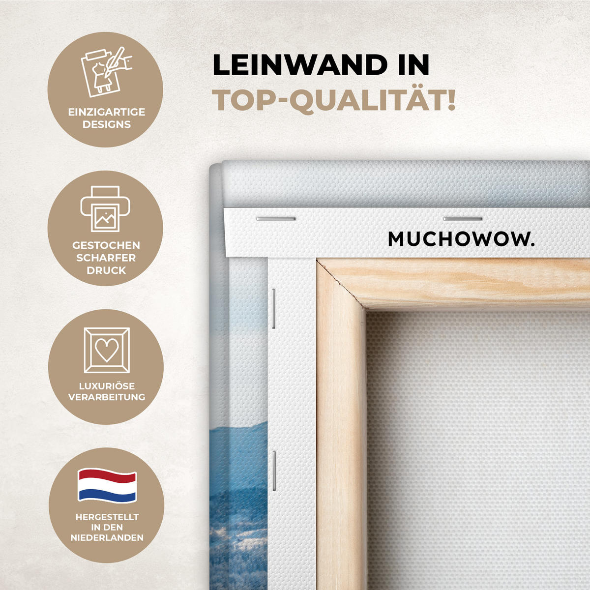 LEINWANDBILD Winter - Hütte - Berge - Aussicht - Schnee Wandbilder 80x60 cm - Eichefarben, Textil (80/60cm) - MuchoWow