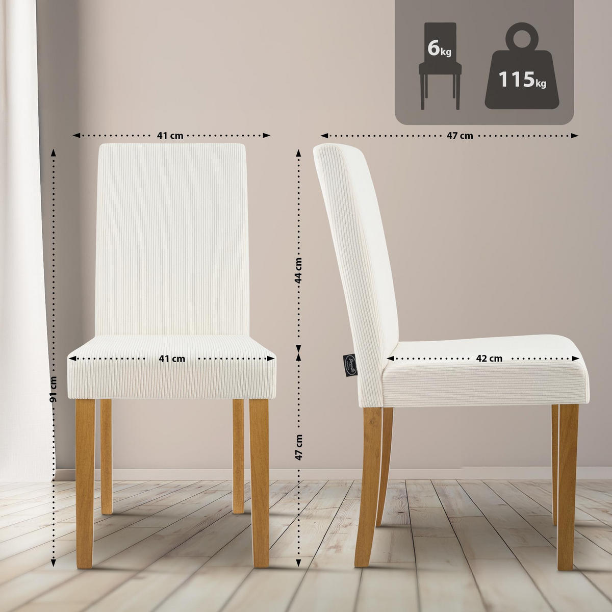 ESSZIMMERSTUHL Ina 91x41x47 cm creme - Creme, Textil (41/91/47cm) - furnicato