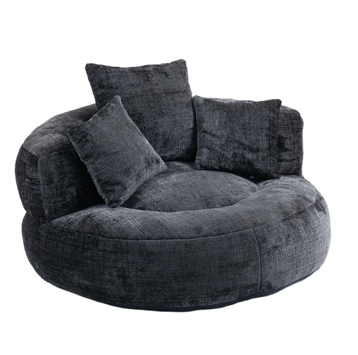 SITZSACK mit Armlehnen 108 x 108 x 52 cm Chenille Black - Schwarz, Kunststoff (108/52/108cm) - Beauniv