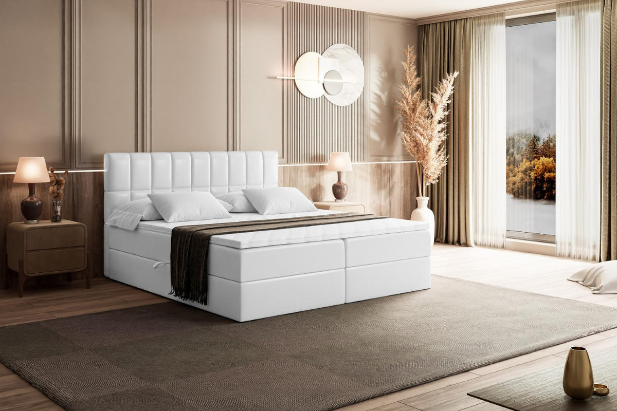 BOXBETT mit Matratze H4 und Lattenrost - MIAMI - 200x200 cm - H4 - Weiß Hochglanz - Weiß Hochglanz, Holzwerkstoff (200/200cm) - ALTDECOR
