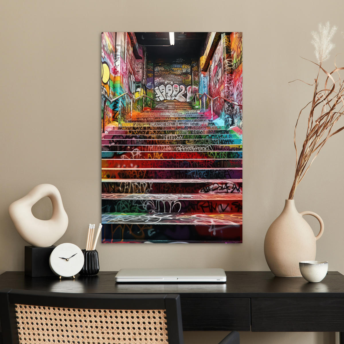 POSTER Treppe - Graffiti - Farben - Kunst 40x60 cm - Multicolor, Papier (40/60/0.1cm) - MuchoWow