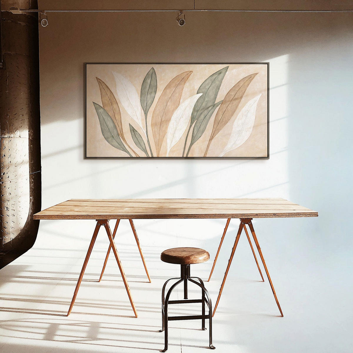 GEMÄLDE Tanz der Blätter Schattenfugenrahmen Grau 140x70 cm - Grau, Holz (140/70cm) - YS-art gallery