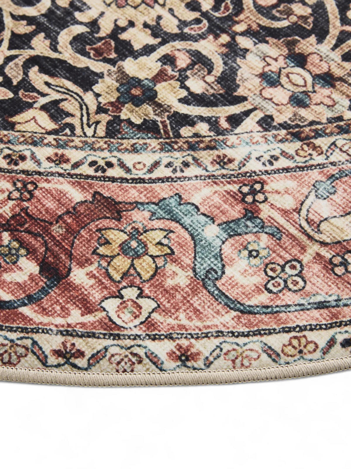 VINTAGE-TEPPICH George waschbar ø 120 cm rund - Rot/Multicolor, Kunststoff (120/120cm) - benuta