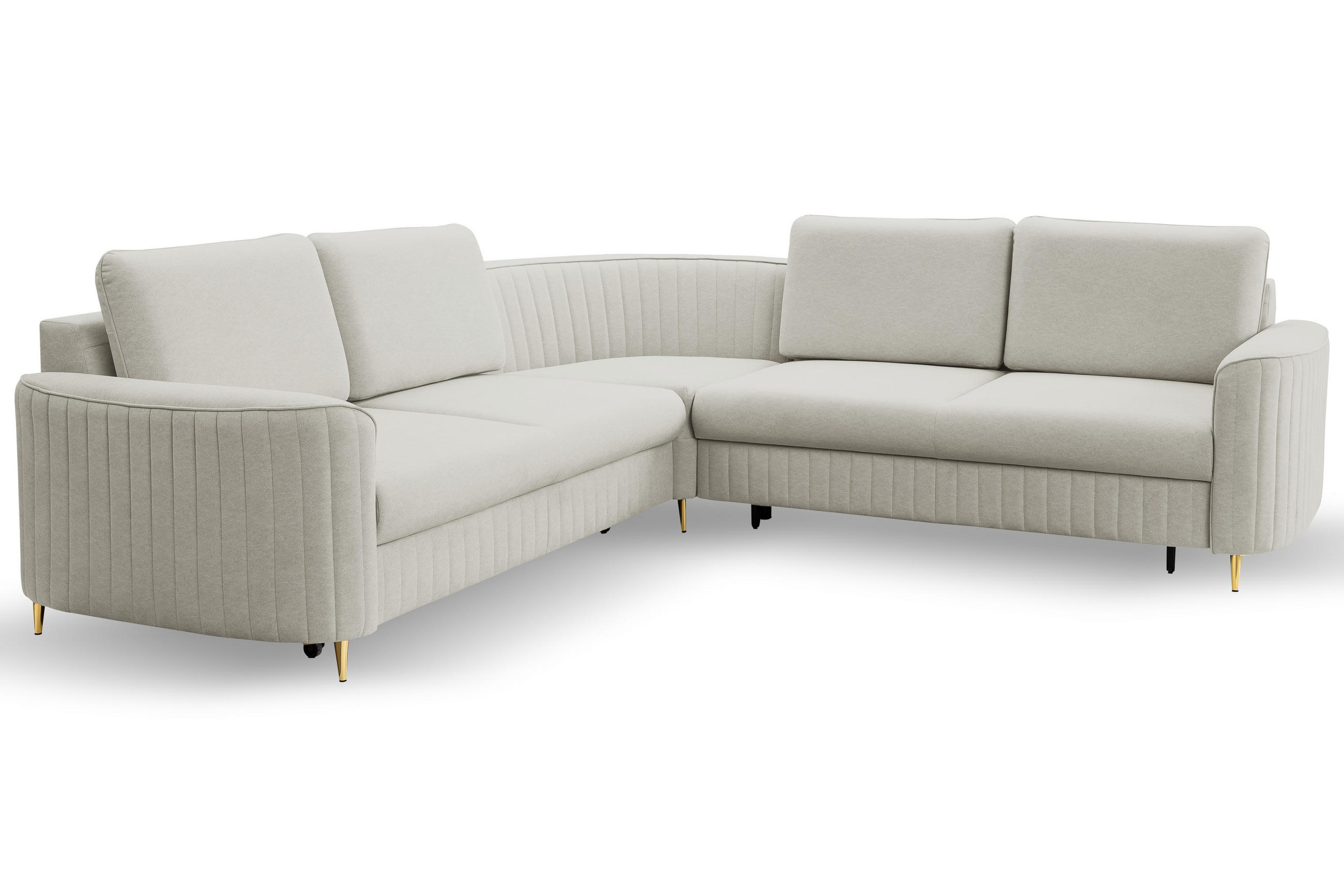 ECKSOFA LAREN, modernes Schlafsofa mit Stauraum, Plastikfüße, L-förmig, lose Rückenkissen freistehend, RECHTS 252x251x85 cm Silver-coloured - Silberfarben, Holz/Textil (252/251cm) - DomoHome