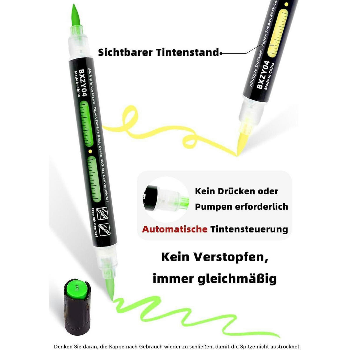ACRYLSTIFTE Set 60 Stück mit App Doppelspitze 120 Farben - Multicolor, Kunststoff (1/1/14cm)