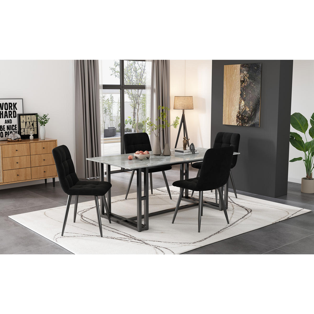 STUHL 4er-Set mit Metallbeinen, ergonomisch gepolsterter Ess- und Küchenstuhl für Wohnzimmer, schwarz - Schwarz, Textil (46/86/44cm) - Luhomfu