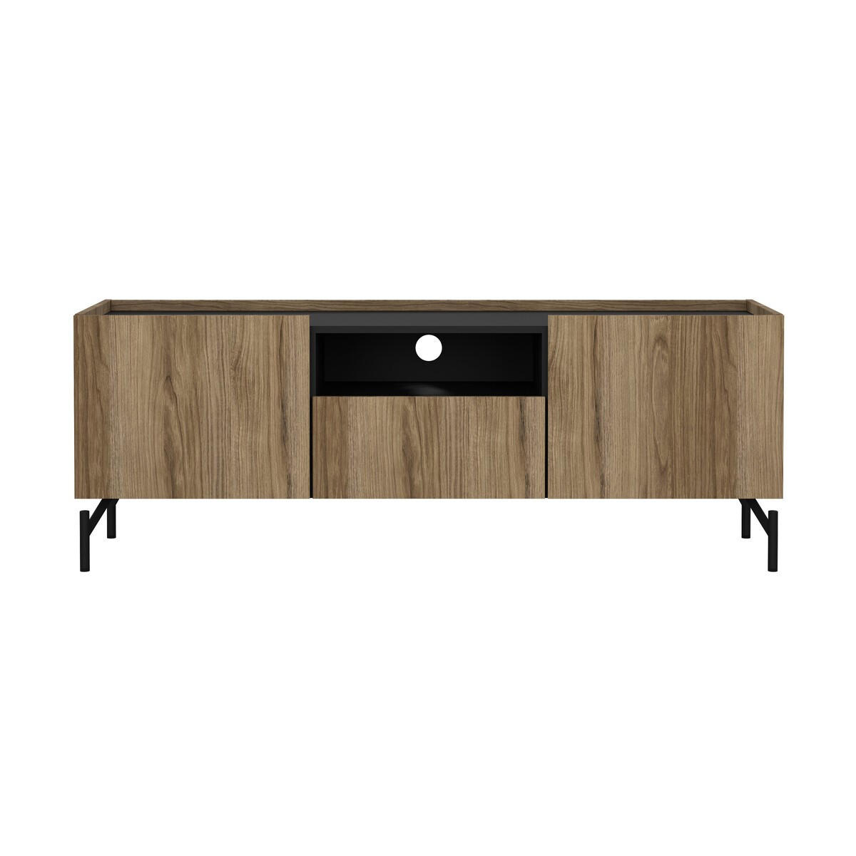 57. TV-MÖBEL mit 2 Türen 1 Schublade Dekor und matt schwarz billie 147/41,3/54 cm - Schwarz, Holzwerkstoff (41.3/54/147cm) - Calicosy