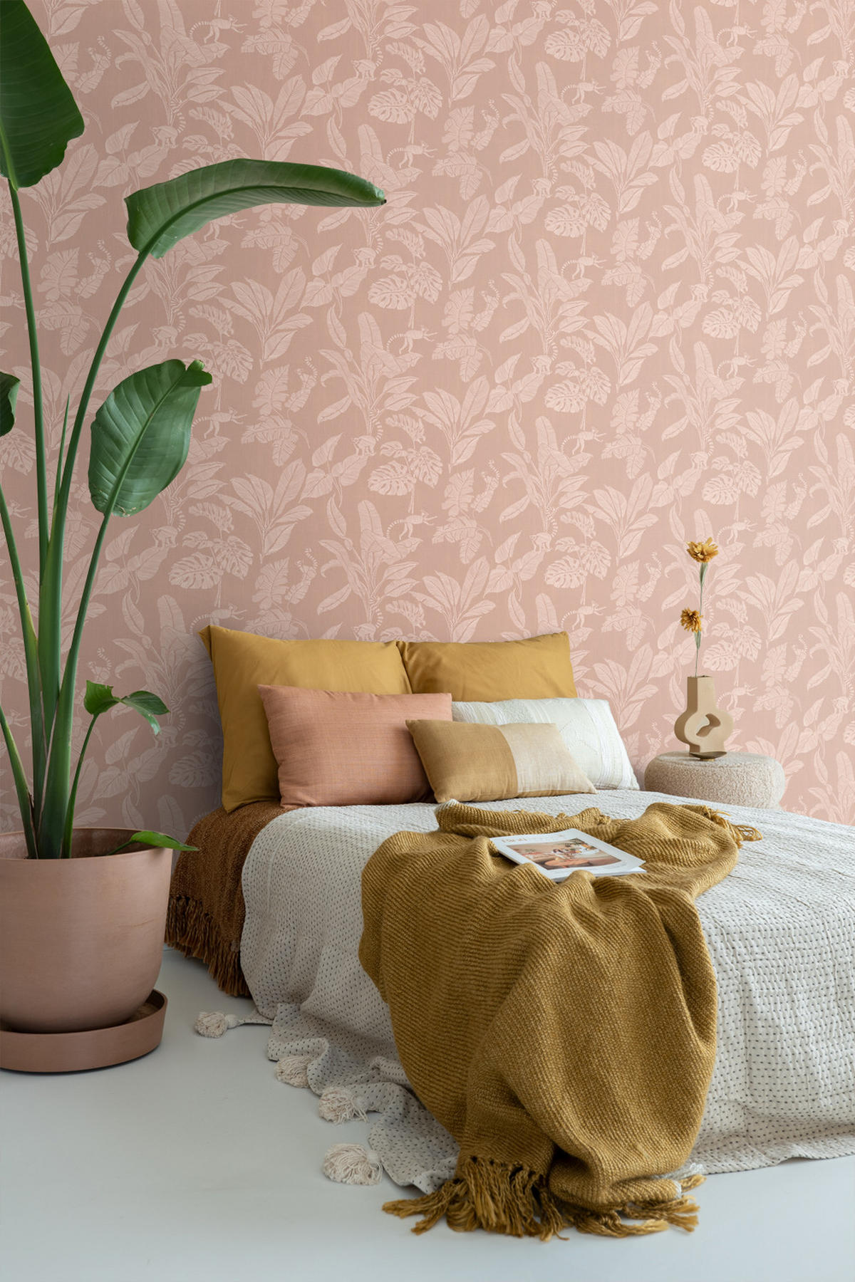TAPETE Affen und Dschungelblätter 50 x 900 cm - Terracotta, Papier (50/900cm) - ESTAhome