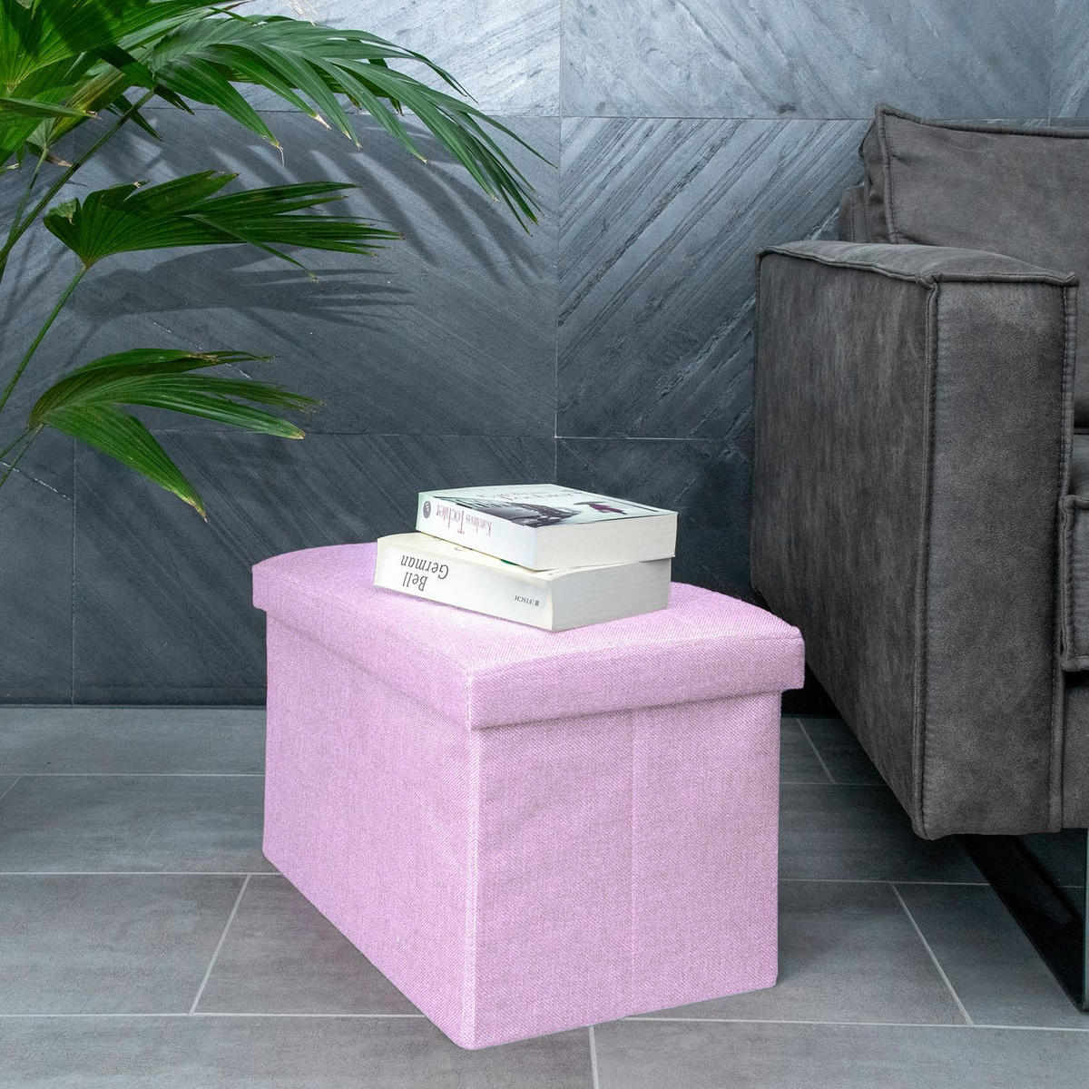SITZBOX Faltbar mit Stauraum 49/30/30 cm (Rosa) - Rosa, Textil (30/30/49cm) - Intirilife