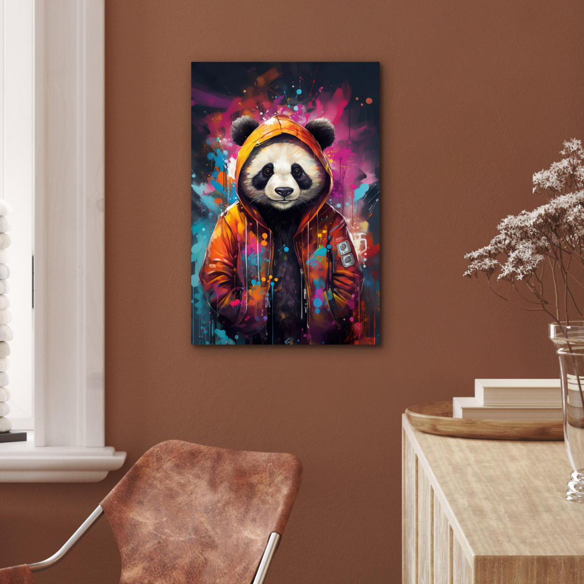 METALLBILD Panda - Jacke - Graffiti - Orange 40x60 cm - Orange, Metall (40/60cm) - MuchoWow