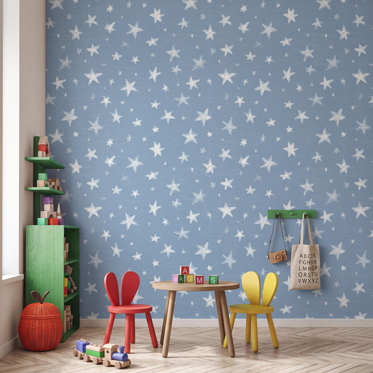 KINDERTAPETE - Sterne - Muster - Blau - 280x280 cm - Hellblau, Papier (280/280cm) - OnlyWow