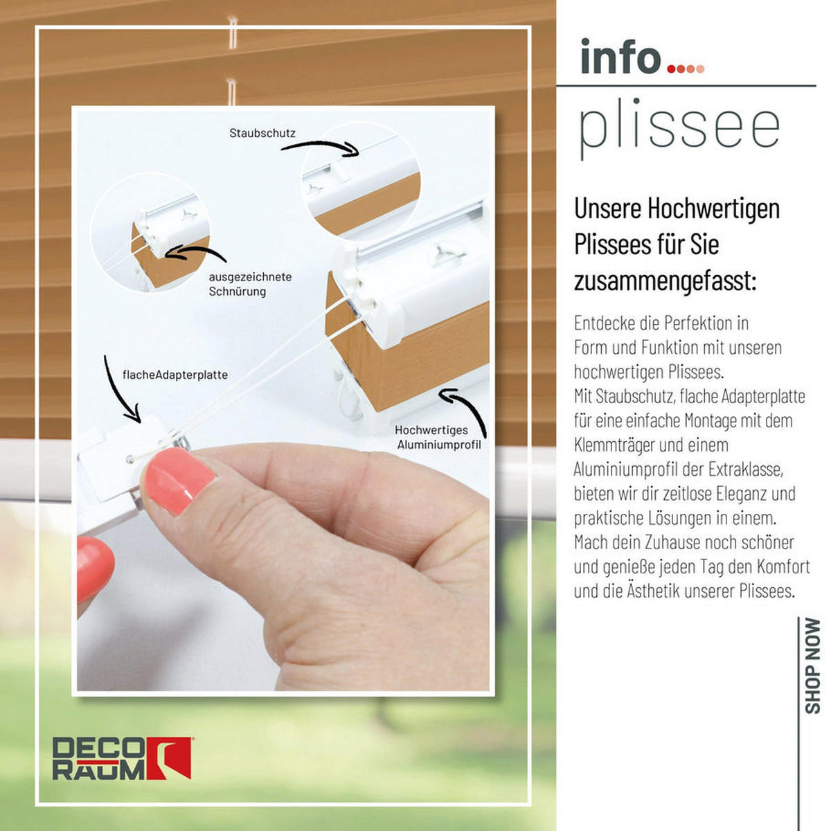 PLISSEE Basic ohne Bohren - Cappuccino, Textil (40/150cm) - Deco-Raum