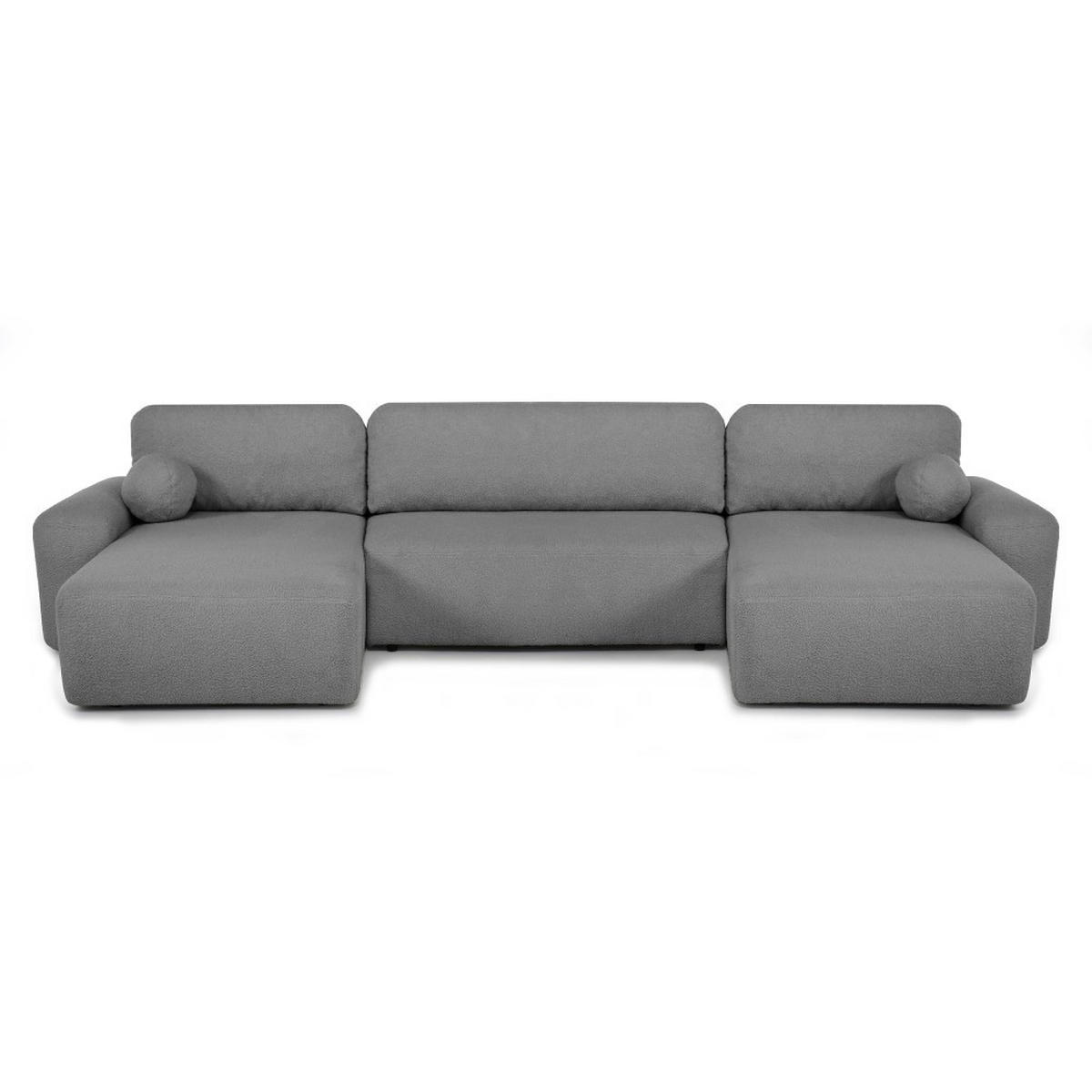 WOHNLANDSCHAFT Noel mit Schlaffunktion, Dunkelgrau, Bouclé-Stoff - Dunkelgrau, Holzwerkstoff (375/93/163cm) - Beautysofa