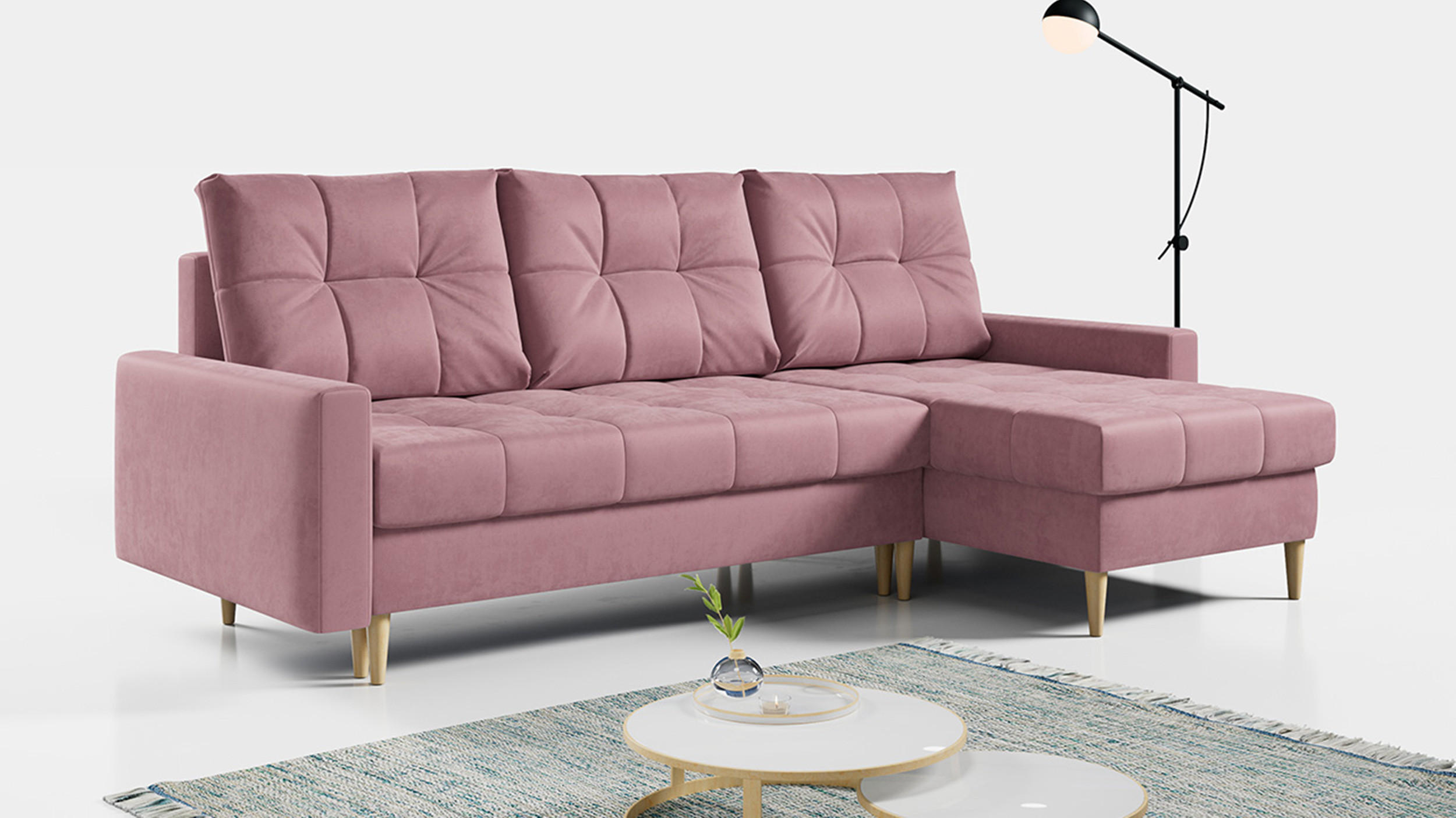 ECKSOFA Astra Rosa Velvet - Rosa/Braun, Holz/Textil (220/140cm) - MKS