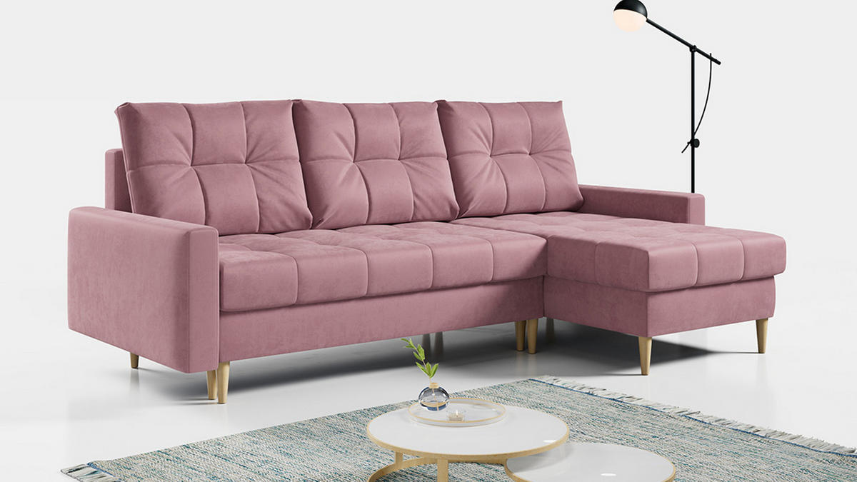 ECKSOFA Astra Rosa Velvet - Rosa/Braun, Holz/Textil (220/140cm) - MKS