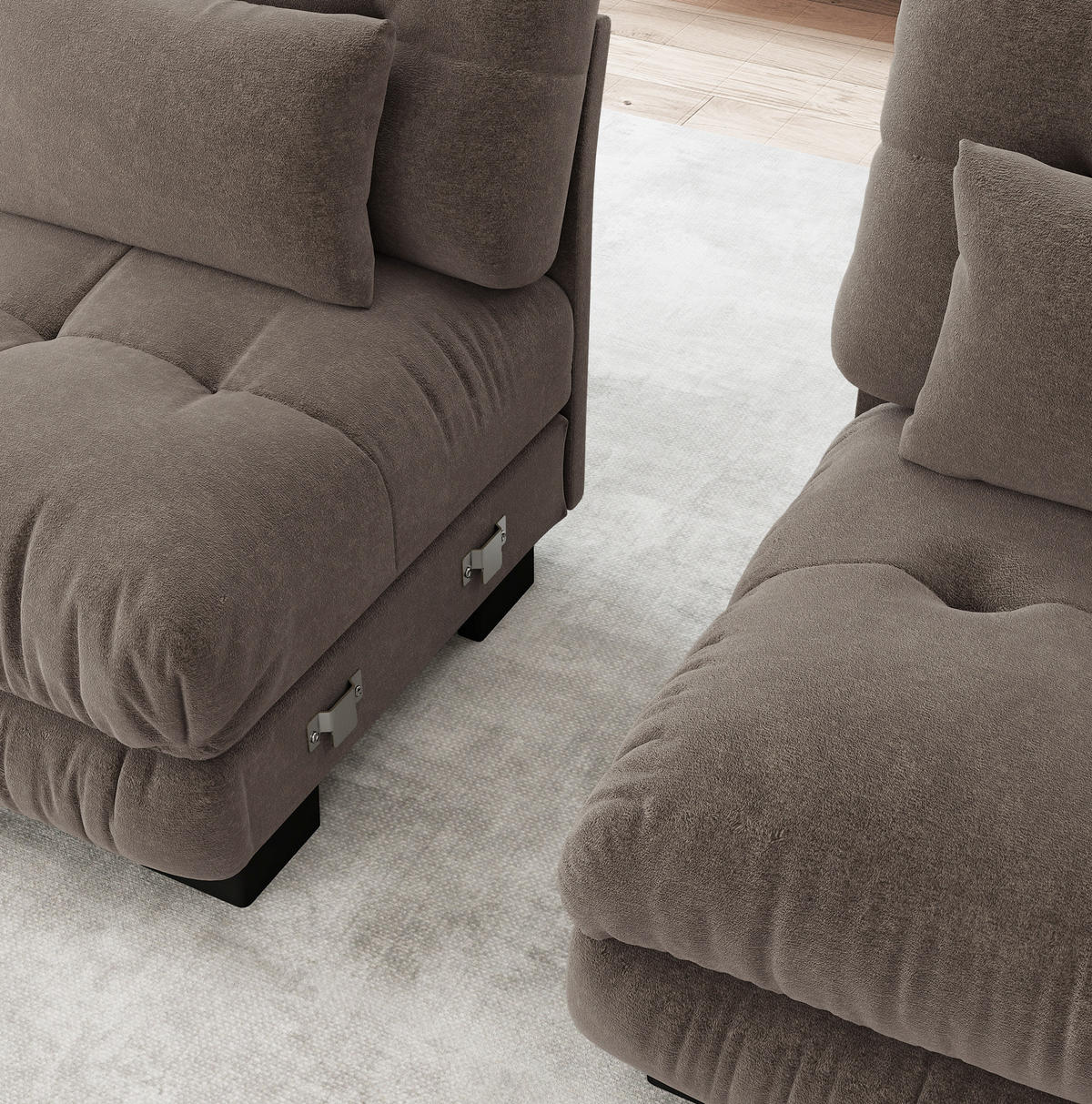 SOFA modular 4-Sitzer Chenille Brown - Dunkelgrau, Kunststoff (77/81/406cm) - Meubliv