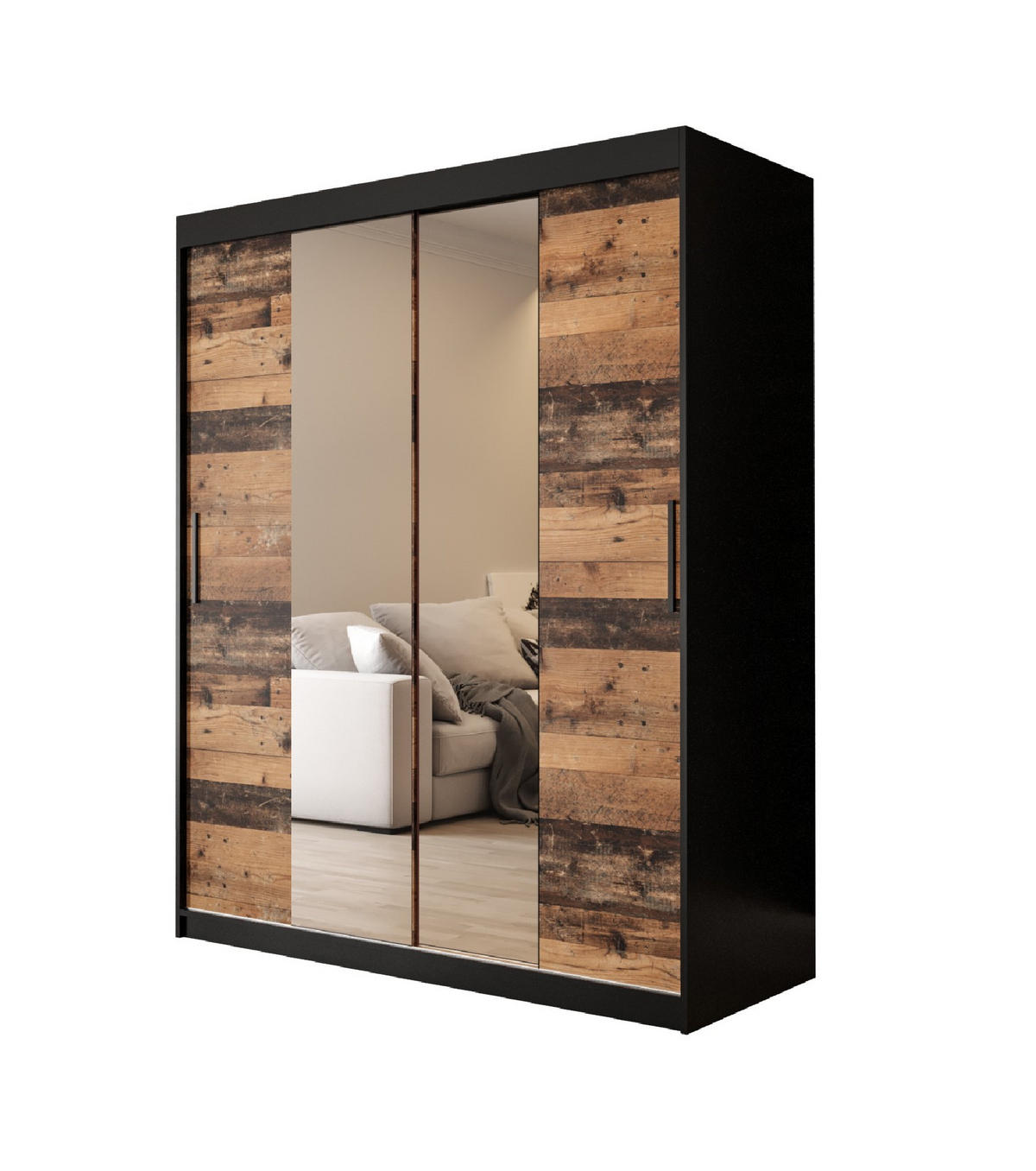 SCHWEBETÜRENSCHRANK 200/150/62 2-türig - Eichefarben/Schwarz, Holz/Kunststoff (150/200/62cm) - MÖBEL KRYSPOL