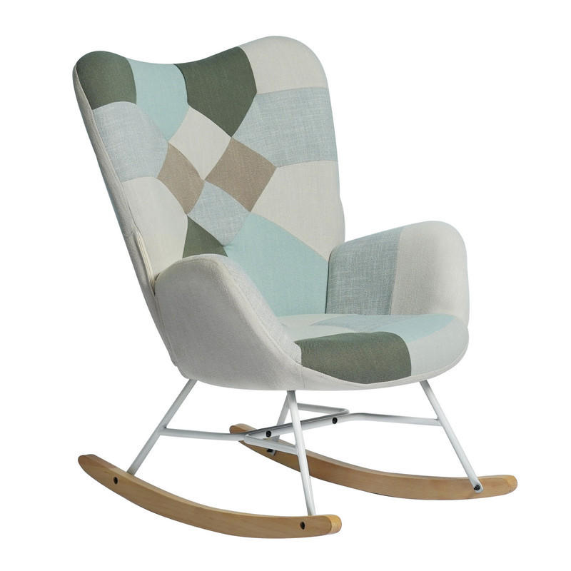 SCHAUKELSTUHL, Stoff Patchwork, Blau-Grau-Grün - Multicolor, Holz/Metall (53/98/85cm) - Meubles Cosy
