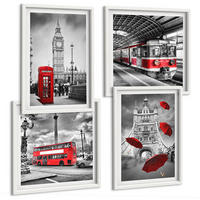 BILDER SET 4er Set - 50x50 cm & 40x60 cm Weißer Rahmen - Red Accents London - Weiß, Kunststoff (50/50cm) - TULUP