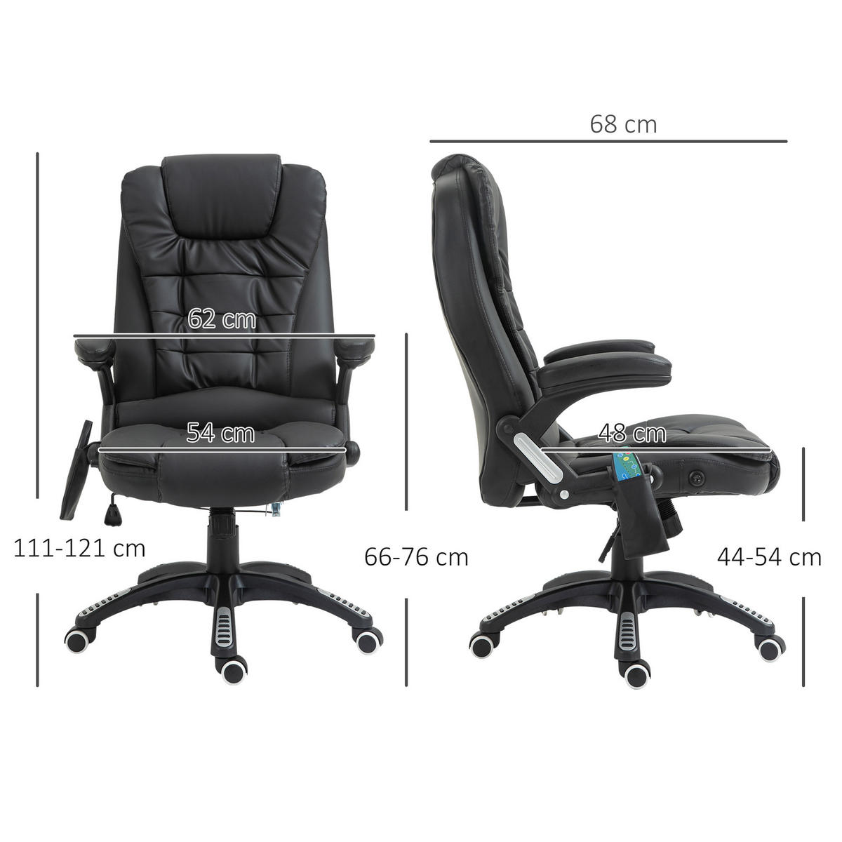 MASSAGESESSEL Bürostuhl Drehstuhl mit Wärmefunktion Chefsessel Bürosessel - Schwarz, Kunststoff (70/121/70cm) - HOMCOM