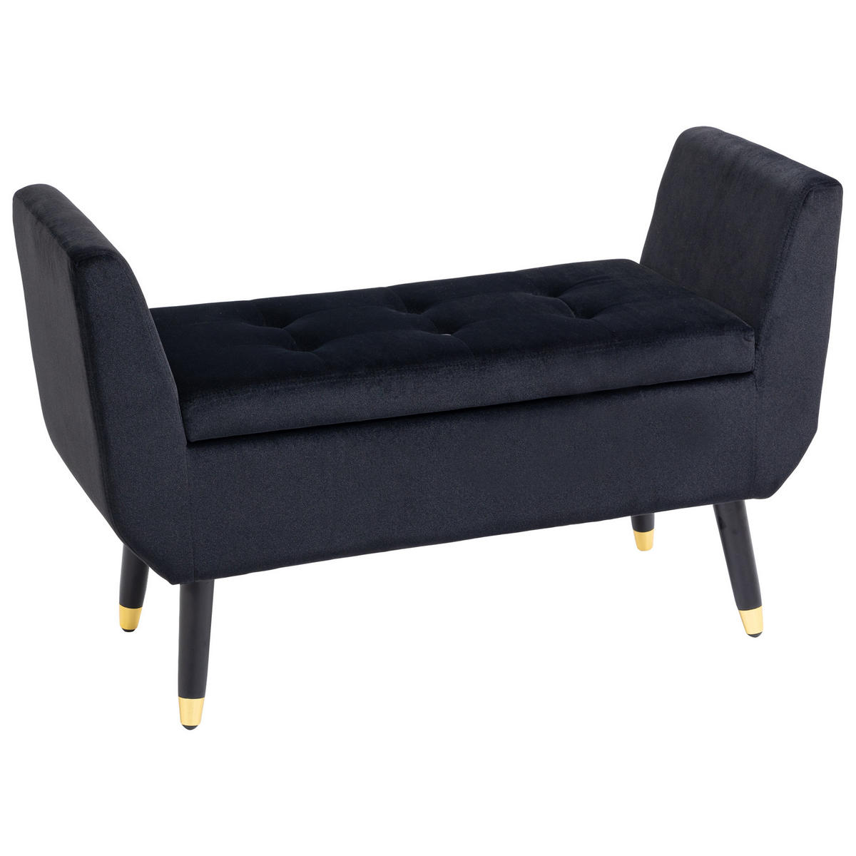 TRUHENBANK DE-07191 Armlehnen und Samtoptik Schwarz - Schwarz, Holz/Textil (42/65/107cm) - ComfortXL