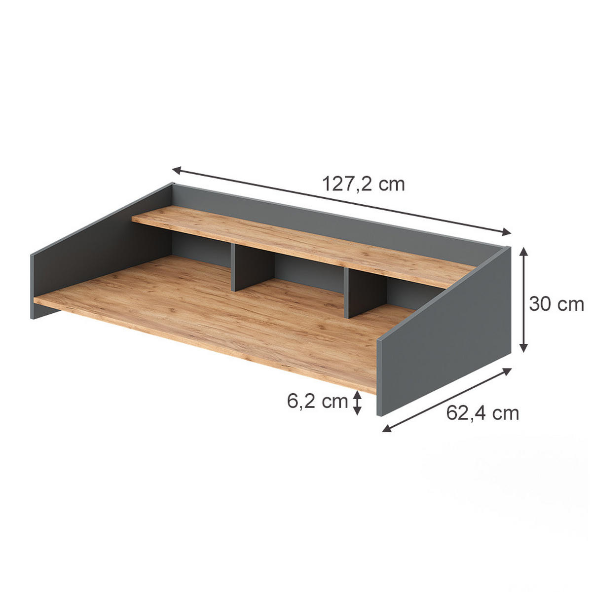AUFSATZREGAL Viktor, Goldkraft Eiche/Anthrazit, 127.2 x 30 cm - Honigeiche/Anthrazit, Holzwerkstoff (127.2/30/62.4cm) - Vicco