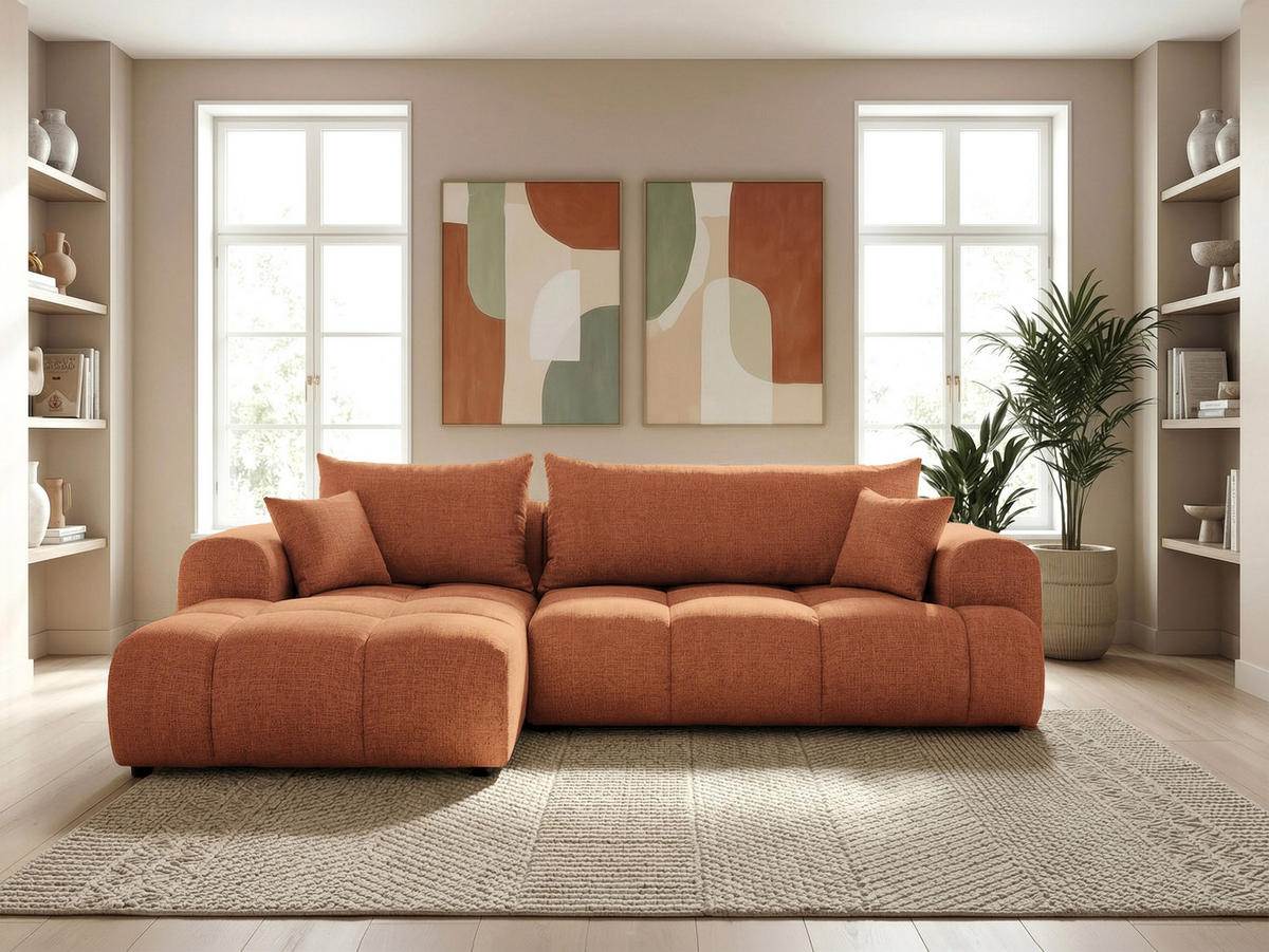 ECKSOFA MILANO mit Schlaffunktion und Bettkasten Orange - Orange, Holzwerkstoff/Kunststoff (250/90cm) - Idohome