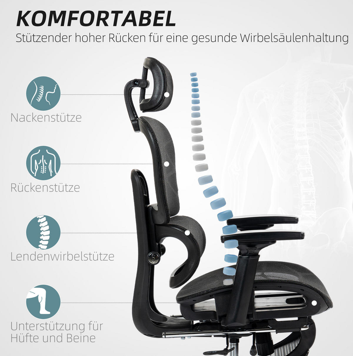 DREHSTUHL 64/66/114-122 cm schwarz aus Polyester mit Liegefunktion - Schwarz, Kunststoff (64/122/66cm) - OKWISH