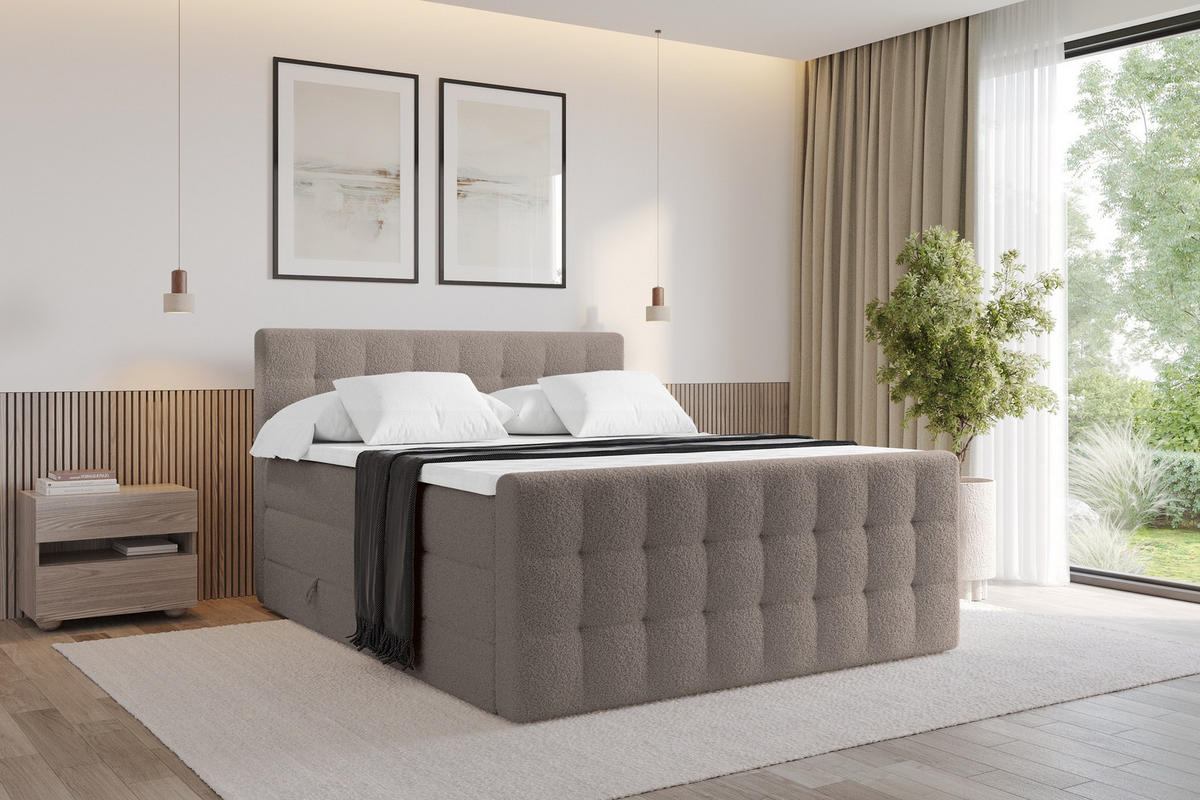 BOXSPRINGOVÁ POSTEL s matrací H3/H4 - IGAN-Z KING - 180x200 cm Hnědá - hnědá, kompozitní dřevo (183/200cm) - ALTDECOR