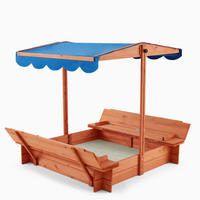 SANDKASTEN mit Sonnensegel BUDDELKISTE - 110 x 110 cm - Blau/Naturfarben, Holz (110/110/110cm) - Home Deluxe