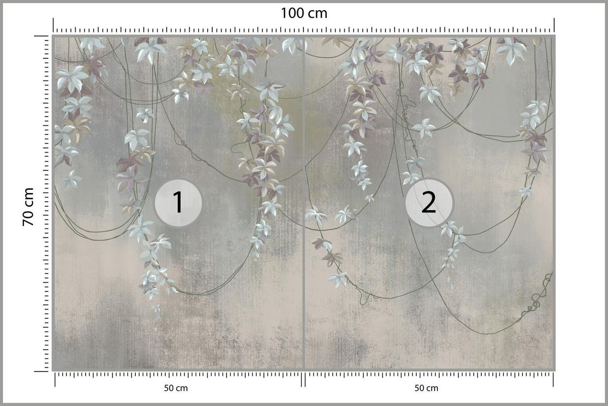 FOTOTAPETE für Wohnzimmer Abstrakte Blüten Lianen Beton Wand 100x70 - Grau, Papier (100/70cm) - Muralo