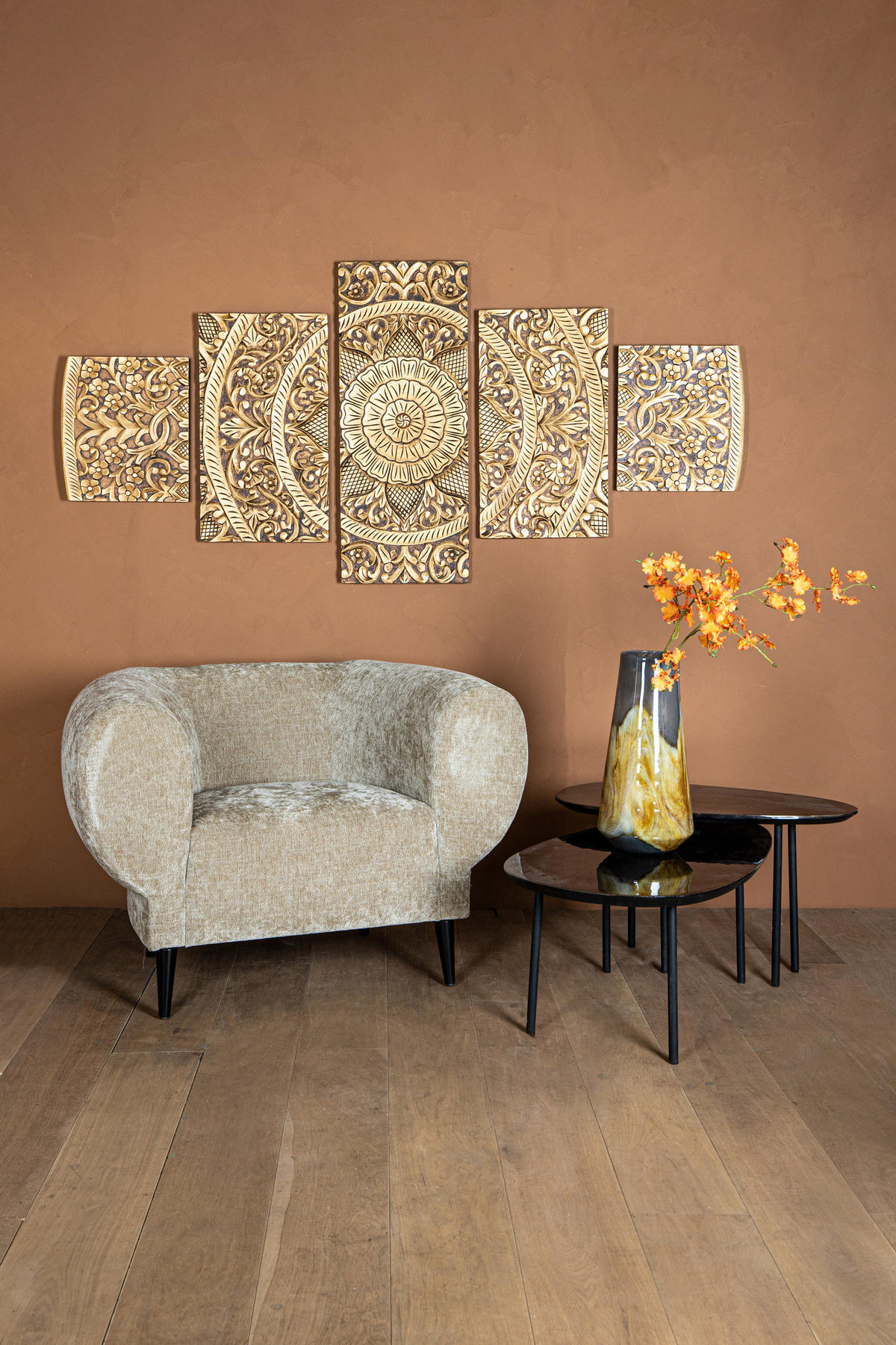 WANDPANEEL Sharlene Gold 180/1.5/90cm 5er-Set - Goldfarben, Holz (1.5/90/180cm) - PTMD Collection
