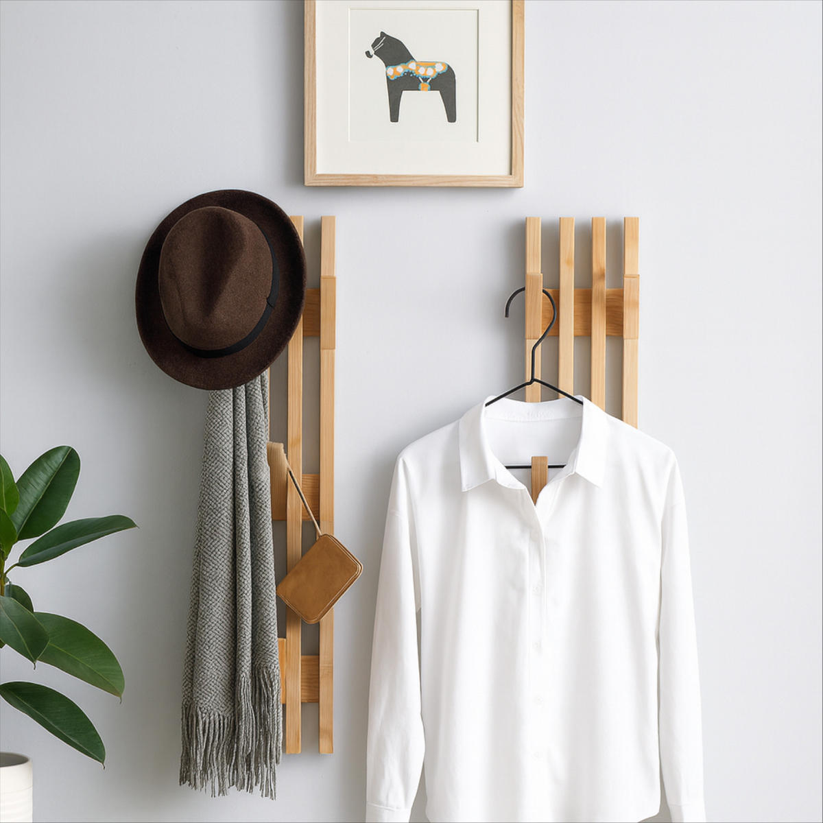 WANDGARDEROBE Bambus Naturfarben 6 Haken 60x14x3,5 cm - Naturfarben, Holz (14/60/3.5cm) - Begryf