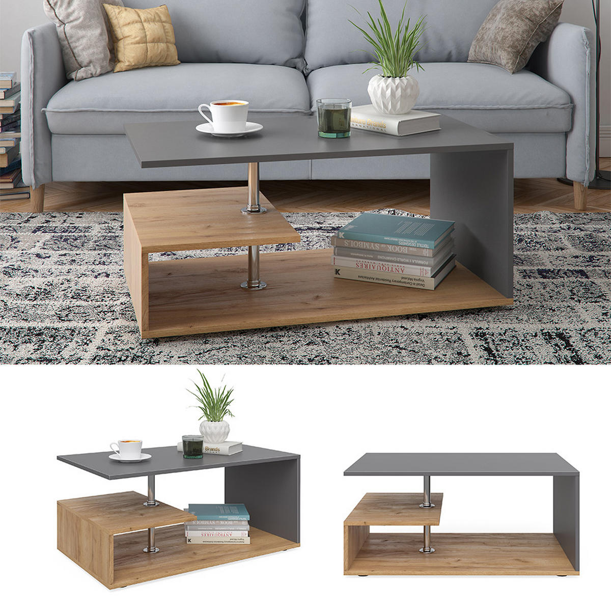 COUCHTISCH Guillermo Anthrazit/Sandeiche 91 x 52,6 cm - Anthrazit/Sonoma Eiche, Holzwerkstoff (52.6/91/41cm) - Vicco
