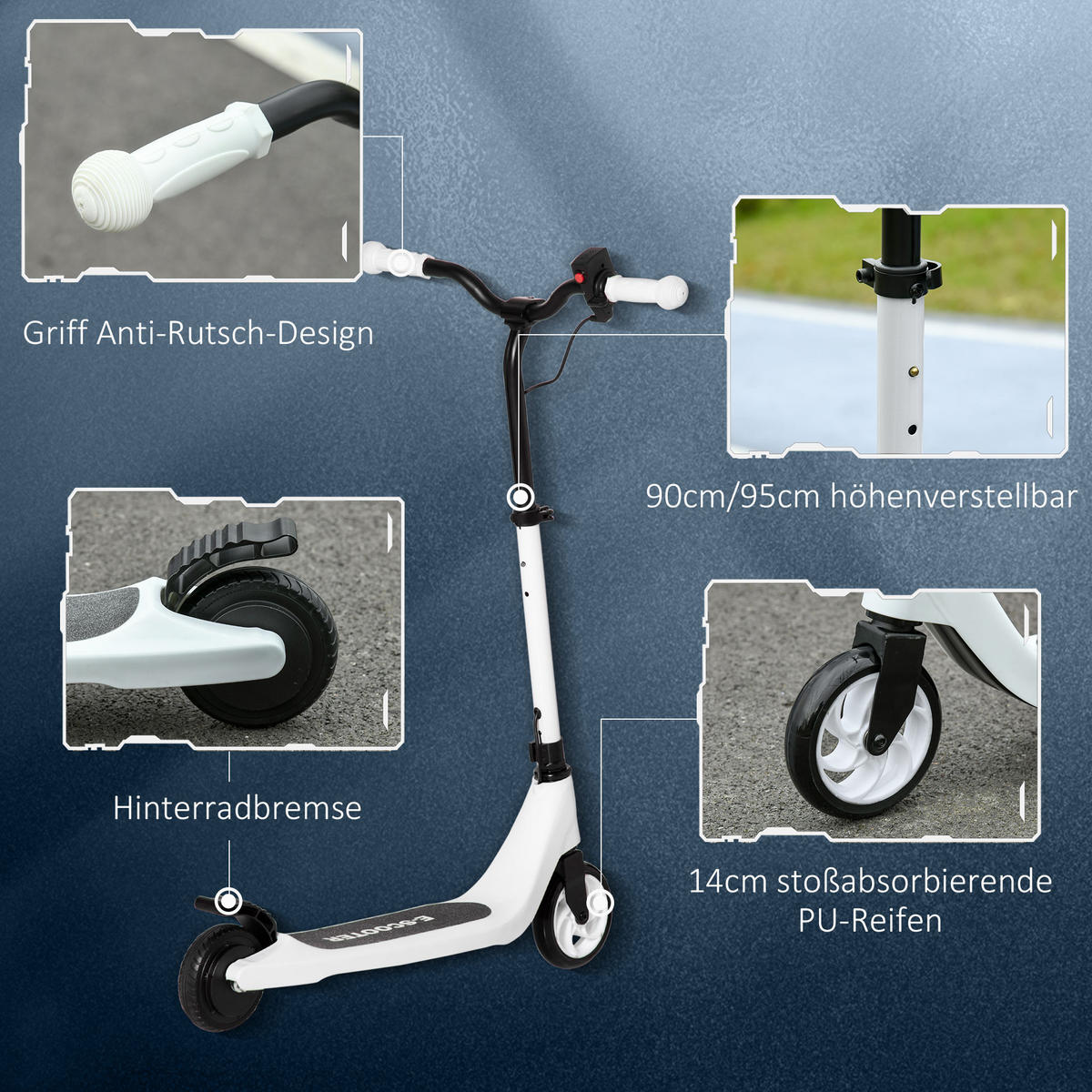 E-SCOOTER, Aluminium， Schwarz/Weiß, 76L x 53B x 90/95Hcm - Schwarz, Metall (95cm) - HOMCOM