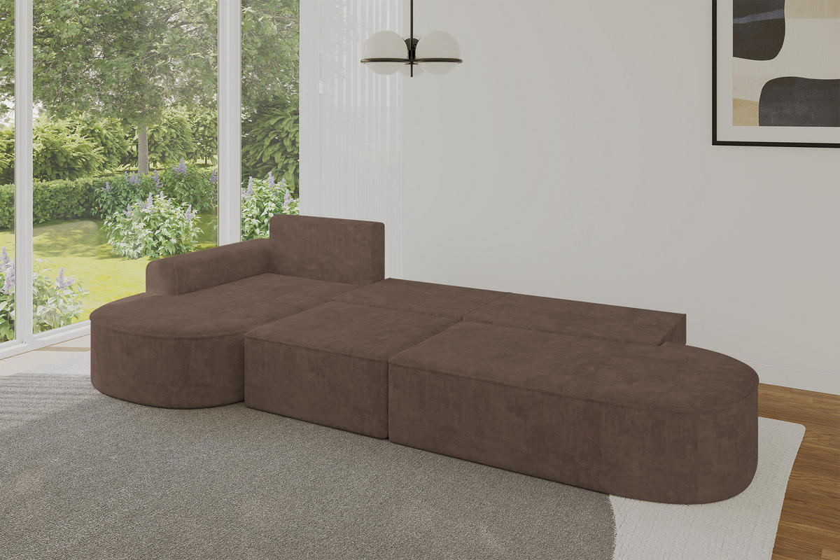 ECKSOFA mit Schlaffunktion Ottomane Links MARI L2-S 368X167X85 Braun Velours - Alteiche/Schwarz, Holzwerkstoff/Kunststoff (368/167cm) - ALTDECOR