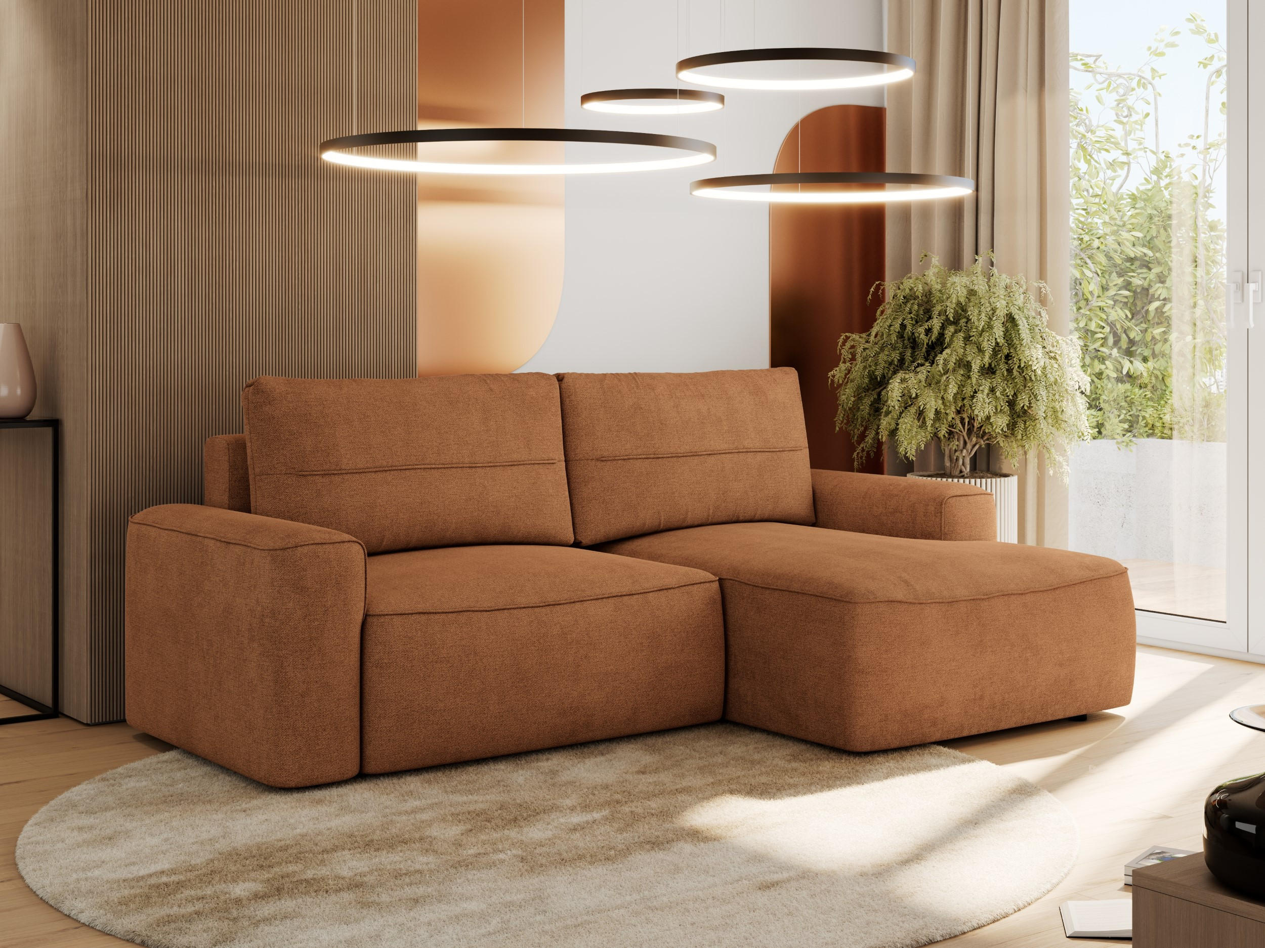 ECKSOFA BELLUNO L Orange Strukture - Rechts - Schwarz/Orange, Textil (233/144cm) - MKS