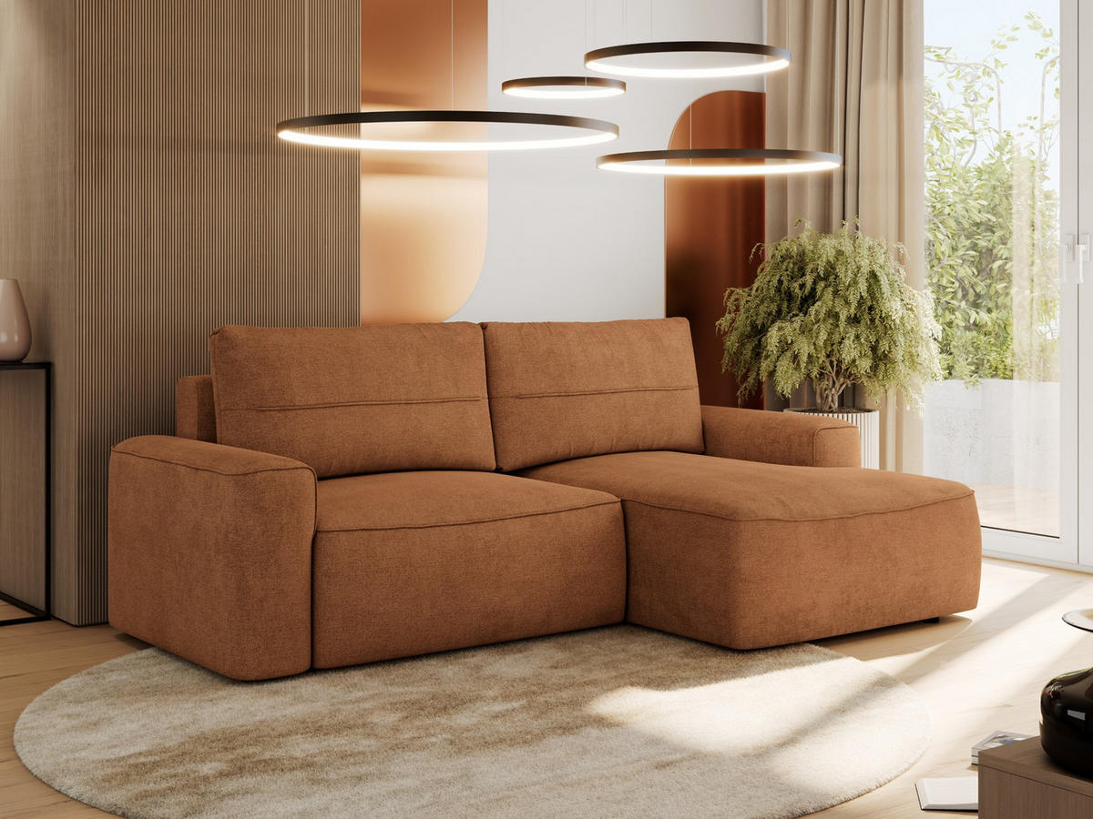 ECKSOFA BELLUNO L Orange Strukture - Rechts - Schwarz/Orange, Textil (233/144cm) - MKS