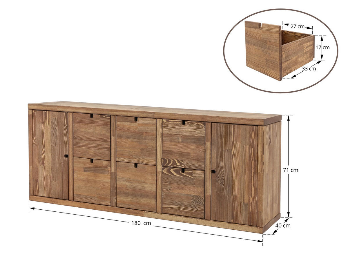 KOMMODE aus Massivholz MARIKA 2/6 - Dunkelbraun, Holz (180/71/40cm) - Seart