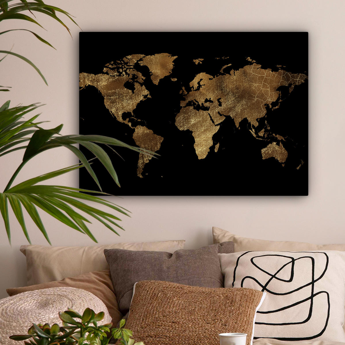 LEINWANDBILD Weltkarte - Gold - Luxus - Erde - Schwarz Wandbilder 80x60 cm - Goldfarben, Textil (80/60cm) - MuchoWow