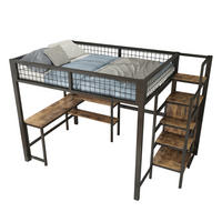 HOCHBETT 140/200 cm mit Untertisch und Regalen in Schwarz mit Matratze - Schwarz, Metall (140/200cm) - OKWISH