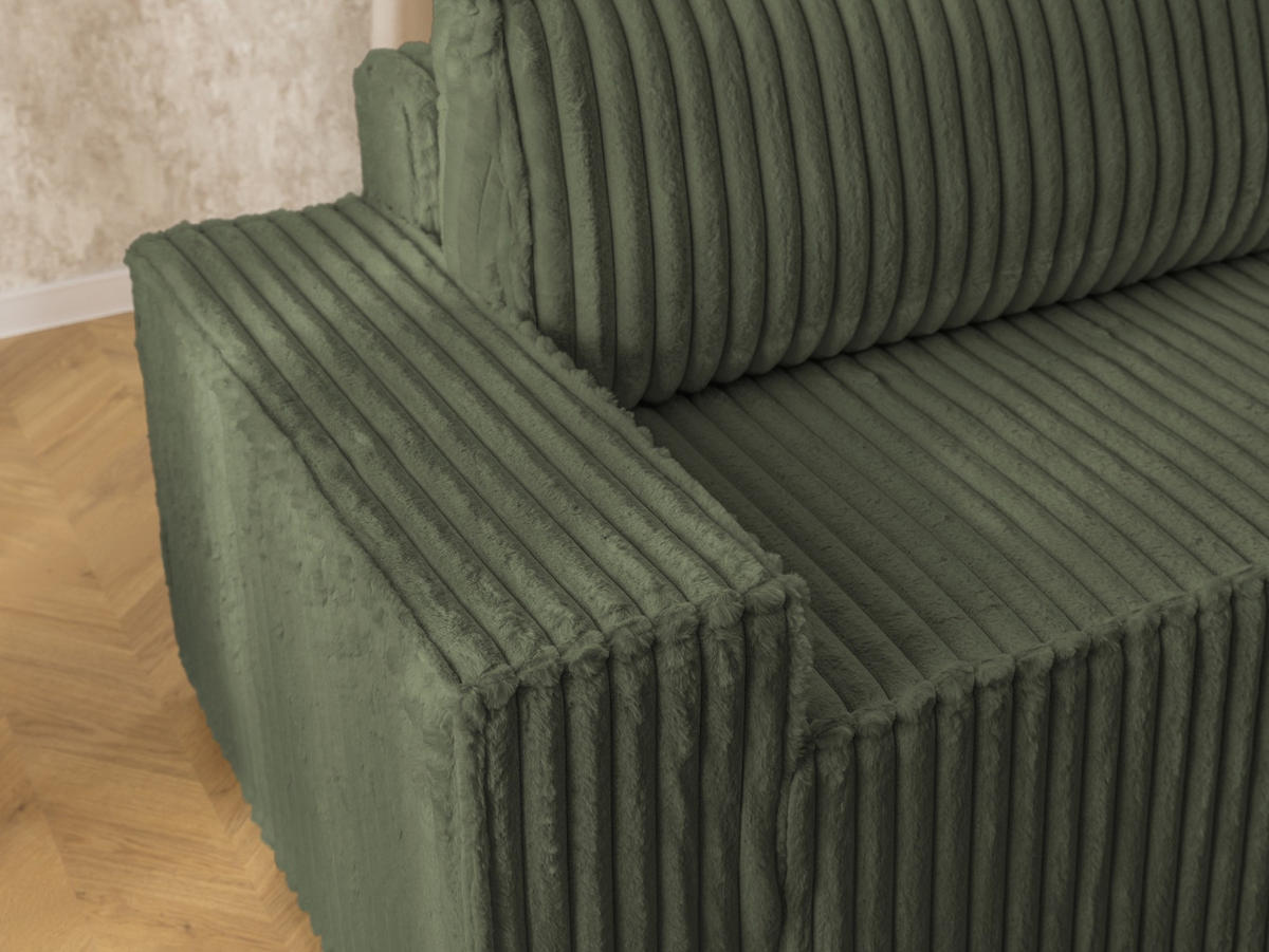 ECKSOFA Rivio mit Schlaffunktion und Bettkasten, Plüschcord Grün - Schwarz/Grün, Holz/Kunststoff (262/149cm) - S-Style