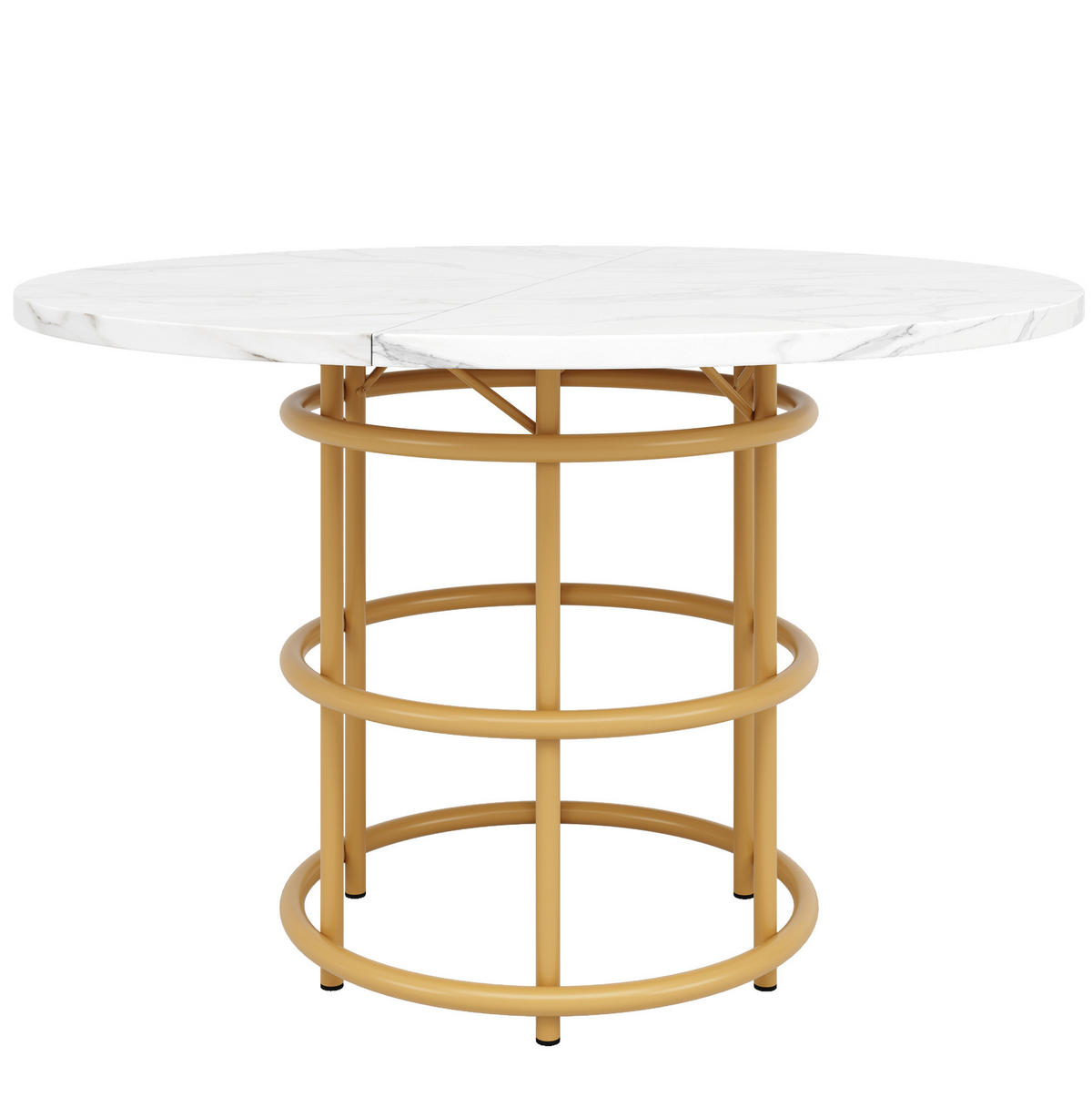 ESSTISCH 100x100x76 cm in Weiß und Gold aus MDF mit Marmoroptik auf goldfarbenem Metallgestell - Goldfarben, Holzwerkstoff (100/100/76cm) - Modfu