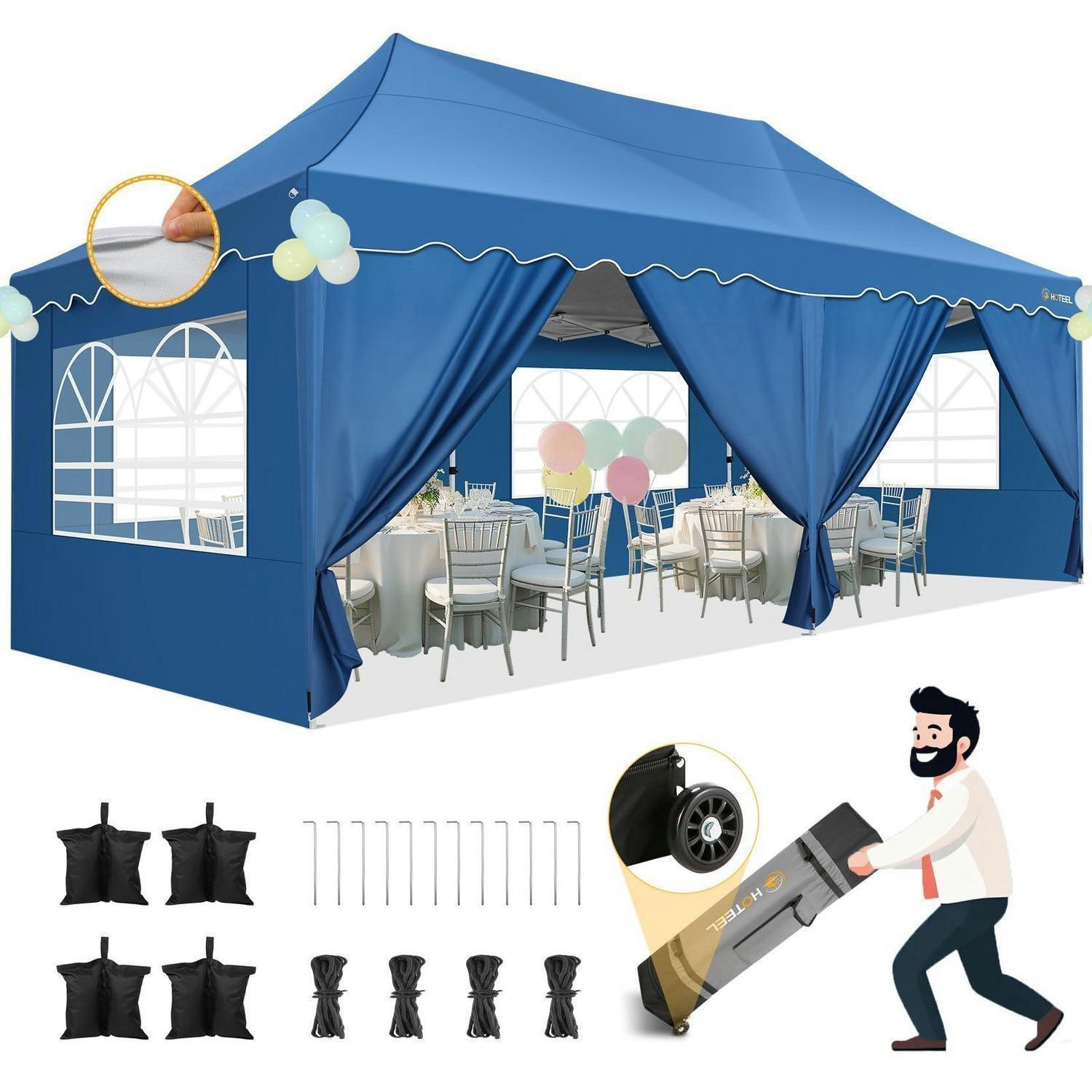 FALTPAVILLON 3x6m Himmelblau mit 6 Seitenwänden Wasserdicht UV Schutz 50+ - Blau, Textil (300/320/600cm)
